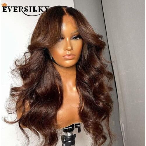 Brazilian Ombre Medium Brown Silk Base Lace Front Human Hair Wigs Silky Straight Glueless 360 Lace Wigs Remy with Baby Hair