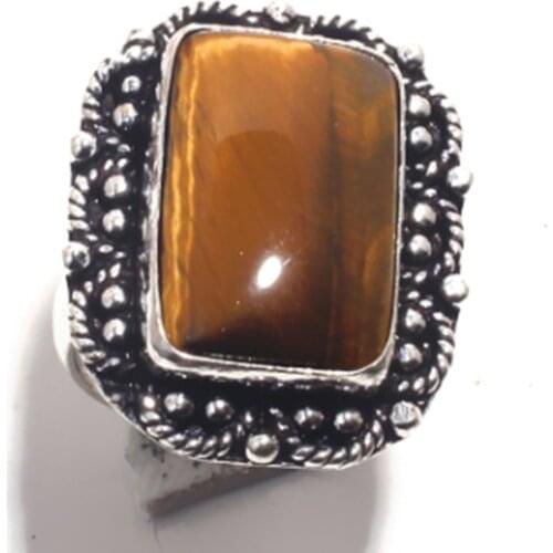 Genuine Tiger Eye Ring Silver Overlay over Copper , Hand Made Women Jewelry gift , R6708, Size: 7