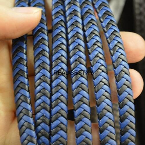 5m/Lot Approx : 7*3mm Braided Leather Cord Rope Flat Black Blue Leather Cord Fit DIY Bracelet Jewelry Leather Products Leather