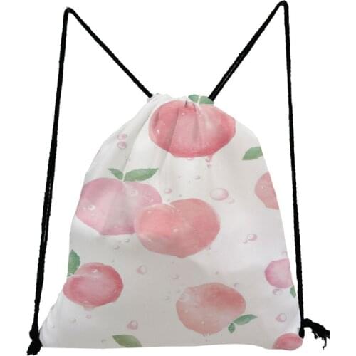 Peaches Print Backpack Pretty Fresh Drawstring Bags Fashion Simple Travel Bag High Capacity Shoe Bag to School Portable Book Bag