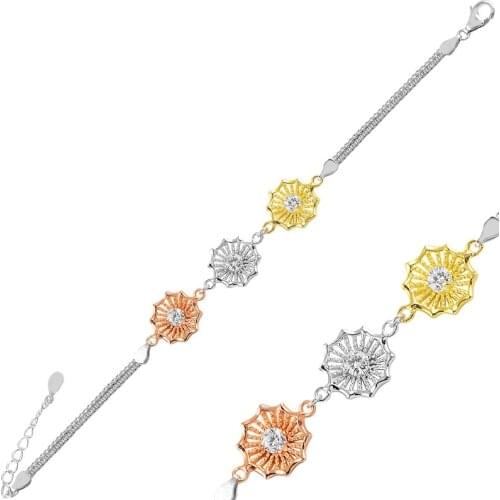 Silver 925 Sterling 3 Color Zircon Stone Bracelet