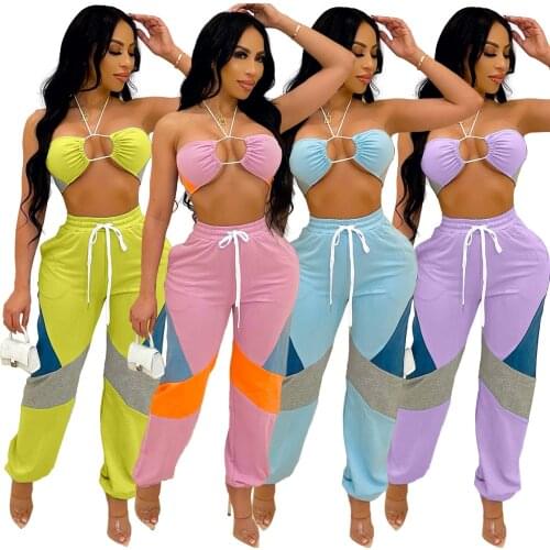 Casual Women Tracksuit Two Piece Set Crop Tank Top And Jogger Pants Sportsuit Drawstring Matching Set For Women Outfit