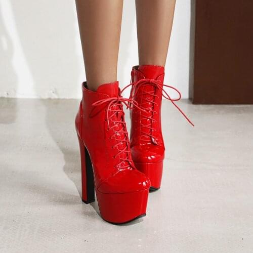 Bright Patent Leather Winter Super High Heel Short Boots Super High Waterproof Platform Nightclub American Sexy Womens Boots