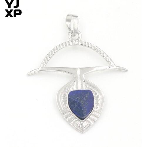 YJXP Exclusive Design Silver Plated Anchor Shape Lapis Lazuli Section Pendant Fashion Jewelry