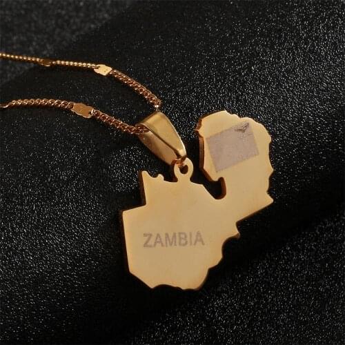 ZAMBIA Map Pendant Necklace Gold Color Map of Zambians Country Maps Jewellery