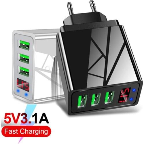 Digital Display 5V 3.1A USB Charger 3 USB Ports Fast Charging Wall Smart Mobile Phone Car Charging Head For iPhone Samsung Xiaom
