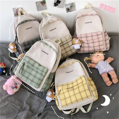 Womens Plaid Backpack Nylon High School Bags for Girls Large Capacity Luggage-bags Sweet Waterproof Hiking Backpack M124