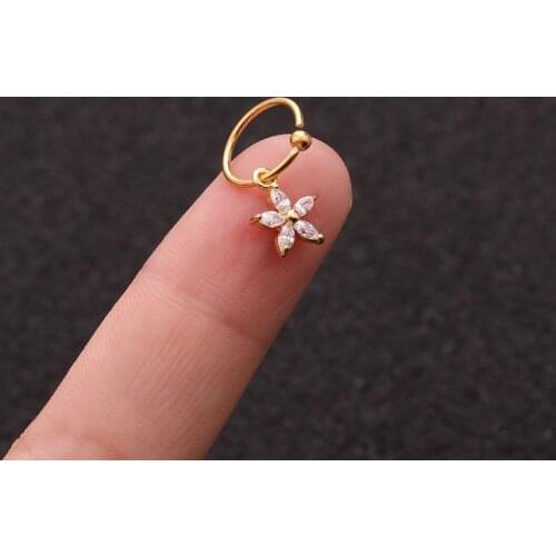 1 PCS Simple Cute Small Zircon Flower Charm Ear Cartilage Cuff Clip Earring Trendy Gold Color Steel Circle Hoop Piercing Earring