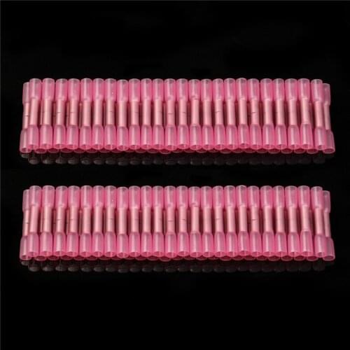 100PCS Fully Insulated Heat Shrink Connectors Waterproof Crimp Terminals Seal Butt Electrical Wire Connector 22-18 AWG
