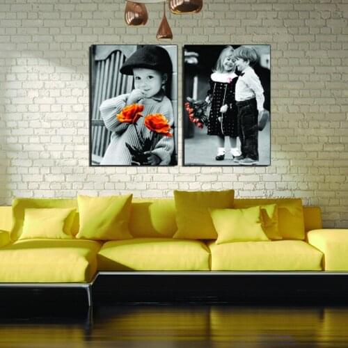 2 Pcs Kids with flowers Canvas Painting Printings Cuadors Home Decor Modern Canvas Wall pictures for Living Room