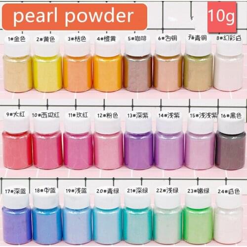 24 Color Mermaid Ji Pearl Powder Crystal Epoxy Pearlescent Mud Slime Mud Filler Pigment Pearlescent Powder 10g