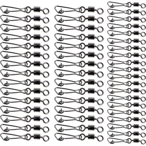 50Pcs Stainless Steel Fishing Bearings Hooked Snap Pins Rolling Swivel Connector
