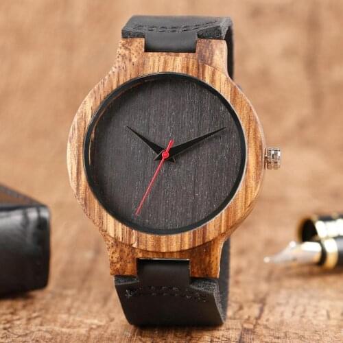 Unisex Wood Round Dial Faux Leather Strap No Number Analog Quartz Wrist Watch