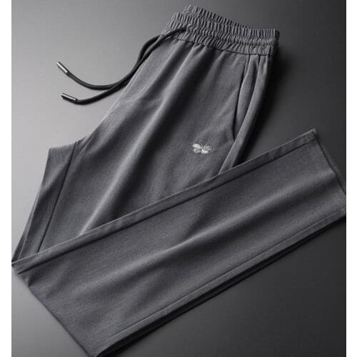 Classic Spring Grey Man Pants Plus Size 4xl Butterfly Embroidery Skinny Pants Men Fashion Elastic Waist Casual Mens Trousers
