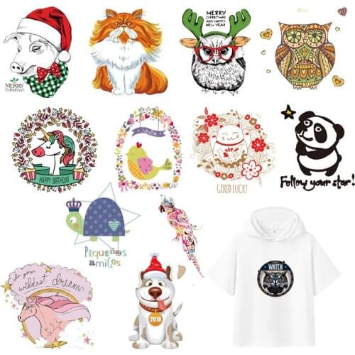 Colorful Animal Patch Iron on Transfer Decal Patches Kid Clothing DIY Cute T-shirt Dress Appliques Stripes on Clothes Heat Press