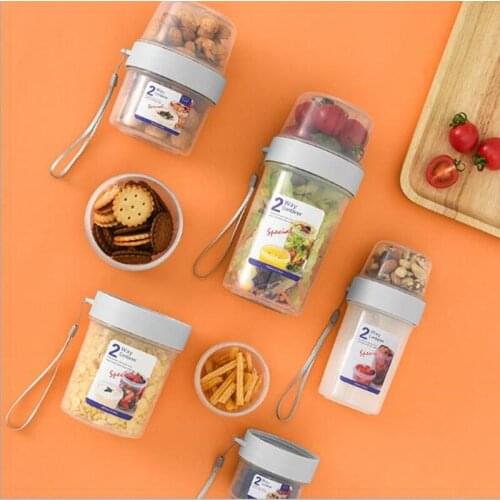 Double Layer Food Container Kitchen Storage Cereal Dispenser for Storing Salad Nut and Snacks Fruit Kitchen organizer