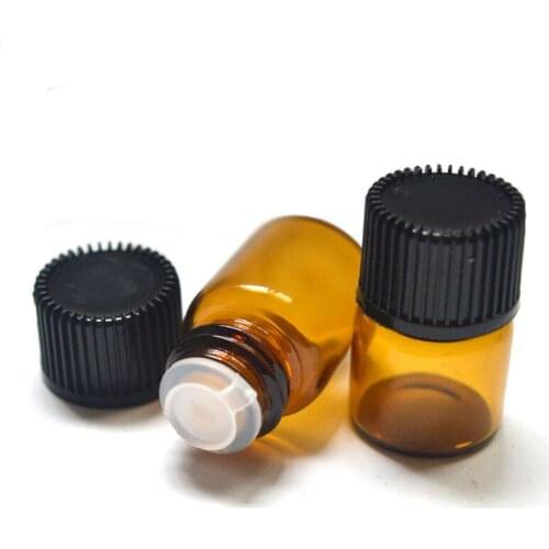 5pcs 1ml Amber Glass Vials Small Mini Essential Oil Bottle with Orifice Reducer and Cap Small Bottles