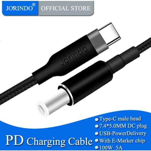 JORINDO USB-C to DC7.4*5.0mm with pin 100W fast charging power line,Type-C to DC7.4*0.6 Dell laptop power adapter cable