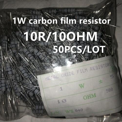 50pcs/lot 1W carbon film resistor 5% 10R 10OHM color ring resistor