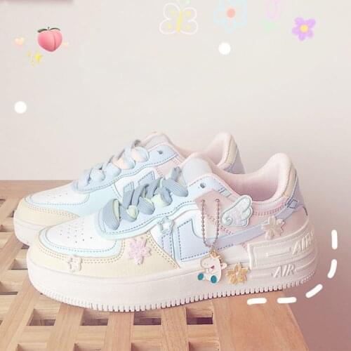 Kawaii Sneakers Candy Color Canvas Japanese Style Patchwork Womens Footwear Cute Girls' Lolita Shoes Stickers Zapatillas Mujer