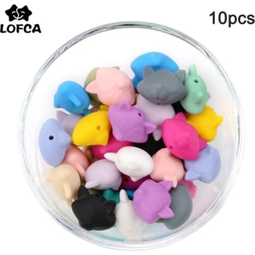 LOFCA 10pcs Silicone Beads Loose Animal Fox Shaped Baby Teethers BPA Free Food Grade Teething Accessories For Necklace Toys DIY