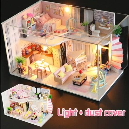 M035 Doll House Miniature DIY Dollhouse With Furnitures Wooden House Waiting Time Coffee House Toys For Children Birthday Gift