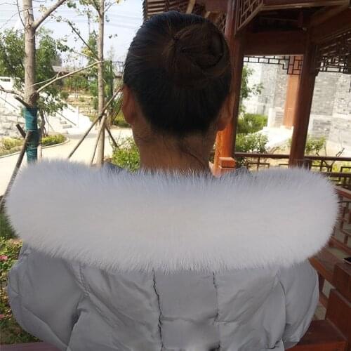 Qearlstar 100% Real Fox Fur Collar For Women Men Black White Fox Fur Scraves 70cm/75*10cm Winter Jackets Hooded Fur Scraf Decor