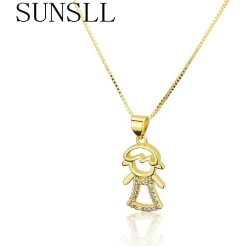 SUNSLL Fashion gold copper necklace cubic Zirconia small girl necklace for women / children party jewelry pendant necklace gifts