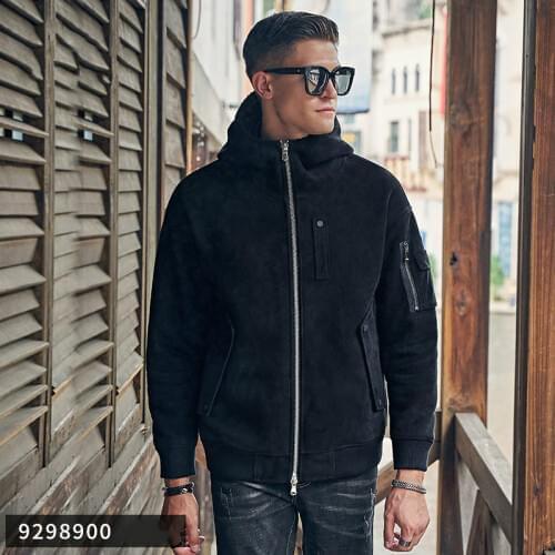 Loose Fur Mens Autumn and Winter Leather Coat Male Suede Thickened Large Size Leather Jacket Hooded Black Overcoat