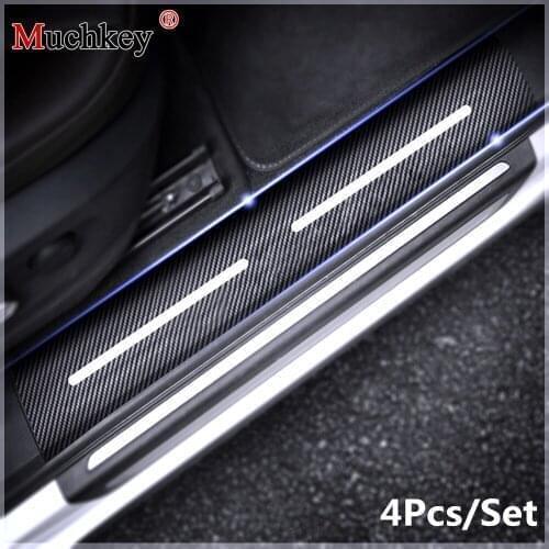 4pcs Car Door Sill Scuff Plate Pedal Guards Sills Cover Sticker For Peugeot 408 2014 To 2016 Carbon Fiber Sticker Car Styling