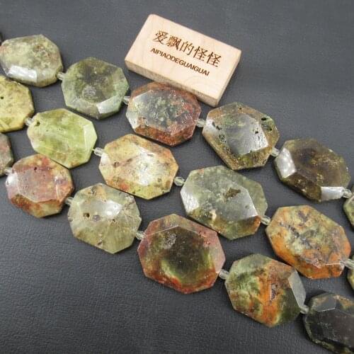 APDGG Natural Faceted Green Demantoid Stone Nugget Hand Cut Rectangle Rectangular Loose Beads 15.5" Strand Jewelry Making DIY