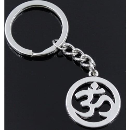 New Fashion Men 30mm Keychain DIY Metal Holder Chain Vintage Yoga OM 29x25mm Silver Color Pendant Gift