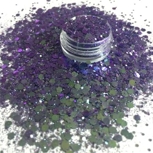 New Dark Purple Chameleon Colors Mixed Hexagon Shaped Chunky Glitter Powder Color-Shifting Glitter Sequins Nails Art Decorations