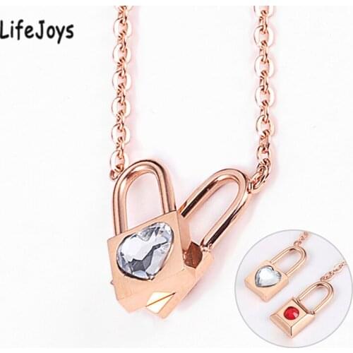 New Style Heart Lock Necklace Magnetic Padlock Pendants Stainless Steel CZ Zircon Double Sided Creative Jewelry Women Rose Gold