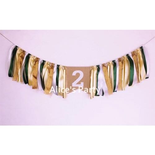 New Green Gold Jungle Forest 1st 2 Year Old Birthday Party Garland Highchair Banner Bunting Baby Shower Decoration Photo props