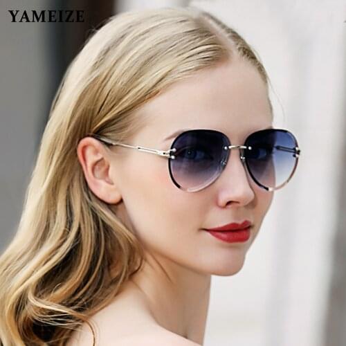 YAMEIZE Retro Oval Rimless Sunglasses Women Gradient Cutting Lens Frameless Classic Vintage Sun Glasses Female Eyewear Gafas