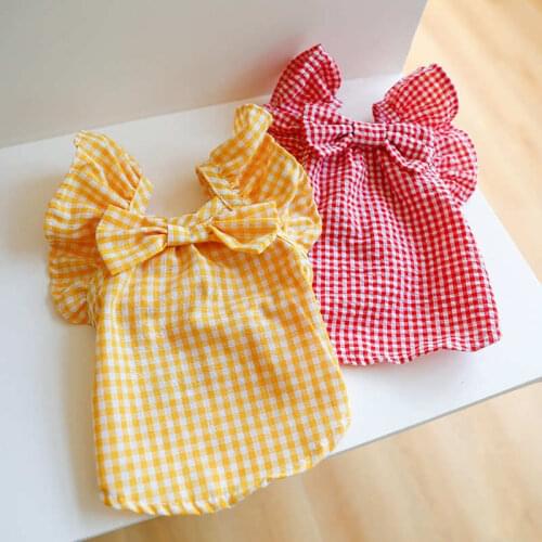 Bowknot Dog Clothes for Small Medium Dogs Cats Lovely Plaid Chihuahua Yorkie Shirt Cute Ropa Para Perro Costume Dropshipping