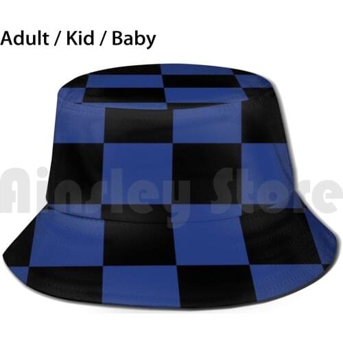 Blue And Black Chequer Pattern - Style Bucket Hat Adult kid baby Beach Sun Hats Blue And White Blue White Pattern Chequer