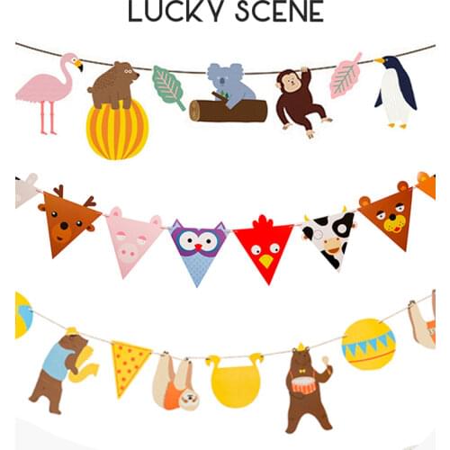 Tropical Rain Forest Animals Birthday Hanging Decoration Photo Layout One Year Old Flag S00346