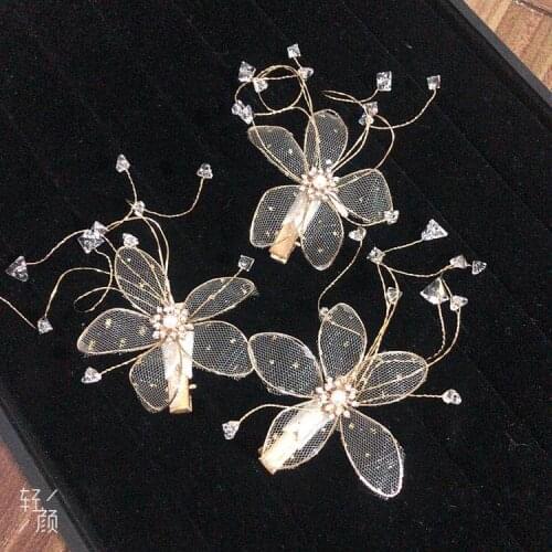 Clearance 3pcs sets Korean Sweet transparent Flowers barrettes Bride headdress wedding hair Accessories