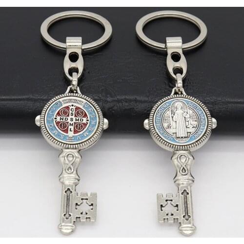 HeyMamba Sliver Christ Jesus Cross Pendant Catholic Crucifix Keychain Crafts Religious Church Souvenir Gift