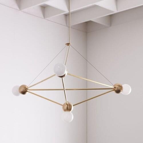 Nordic post-modern minimalist living room dining room bedroom study exhibition hall geometric metal ball chandelier