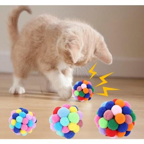 Handmade Funny Cat Kitten Pompon Ball Toys Pet Bite Chaser for Kitty & Dogs