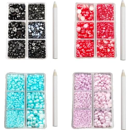 Muliti - Size Colorful Semicircle Pearl With Pen Nail Art Rhinestones Set Half Pearl For DIY Dress Decoration Accessories