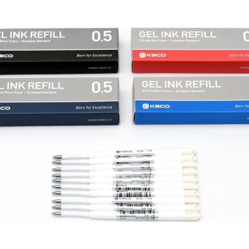 Kaco 10pcs/box G2 Refill European Standard 0.5mm Black Red Blue Dark-blue ink Refills for Retractable Gel Pens Office Support