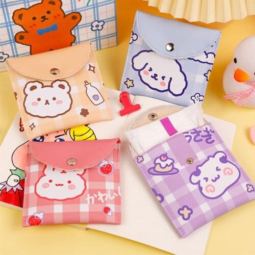 Cute Bear Korean Tampon Storage Bag Sanitary Pad Pouch Women Napkin Towel Cosmetic Bags Organizer