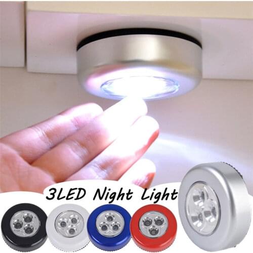 3 Led Silver Closet Cabinet Lamp AAA Battery Powered Wireless Stick Tap Touch Push Security Kitchen Bedroom Wardrobe Night Light