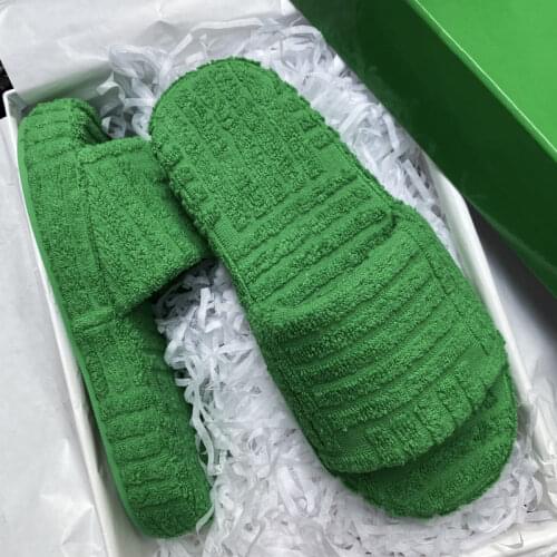 Womens shoes plush slippers women green outdoor wear all-match plush slippers women thick-soled fashion indoor couple shoes