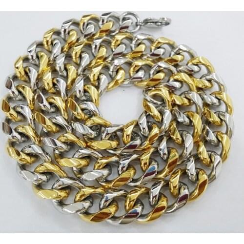 Tisnium Heavy Cuban Men Necklace Best Gift High Polished Gold Silver Color Stainless Steel Choker Hip-hop Style Accessories 15mm