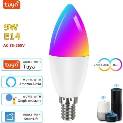 Candle Shape Smart RGB Wifi Bulb E27 E14 B22 Intelligent LED Light Dimmer Lamp Compatible With Alexa Google Home Siri